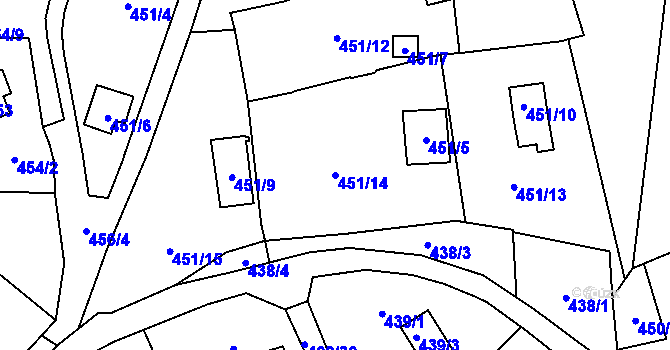 Parcela st. 451/14 v KÚ Ryjice, Katastrální mapa