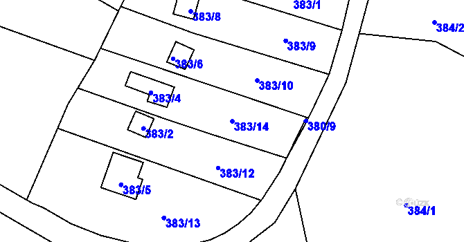 Parcela st. 383/14 v KÚ Ryjice, Katastrální mapa