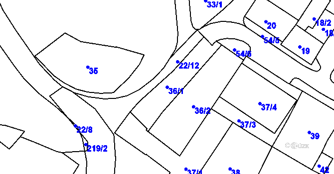 Parcela st. 36/1 v KÚ Rýmařov, Katastrální mapa