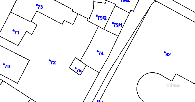 Parcela st. 74 v KÚ Rýmařov, Katastrální mapa