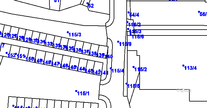 Parcela st. 140 v KÚ Rýmařov, Katastrální mapa