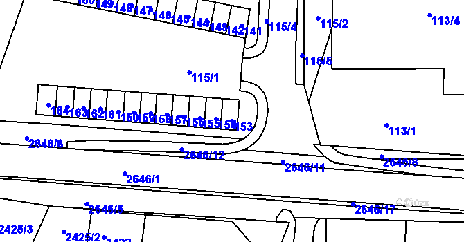 Parcela st. 153 v KÚ Rýmařov, Katastrální mapa