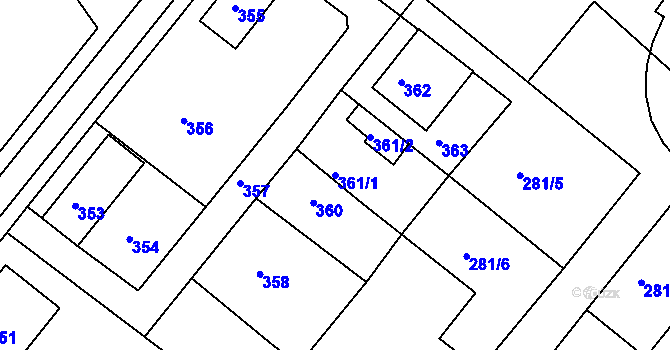 Parcela st. 361/1 v KÚ Rýmařov, Katastrální mapa