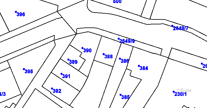 Parcela st. 388 v KÚ Rýmařov, Katastrální mapa