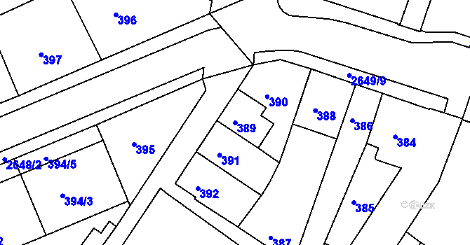 Parcela st. 389 v KÚ Rýmařov, Katastrální mapa