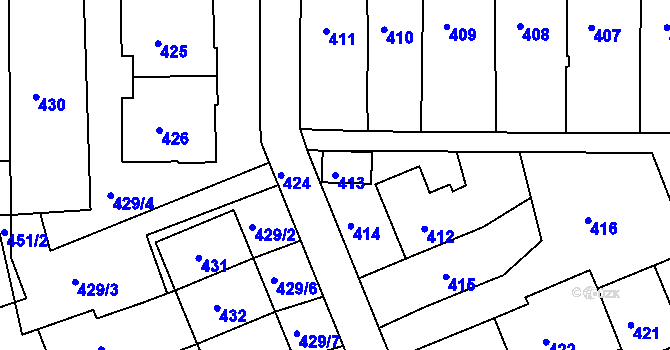 Parcela st. 413 v KÚ Rýmařov, Katastrální mapa
