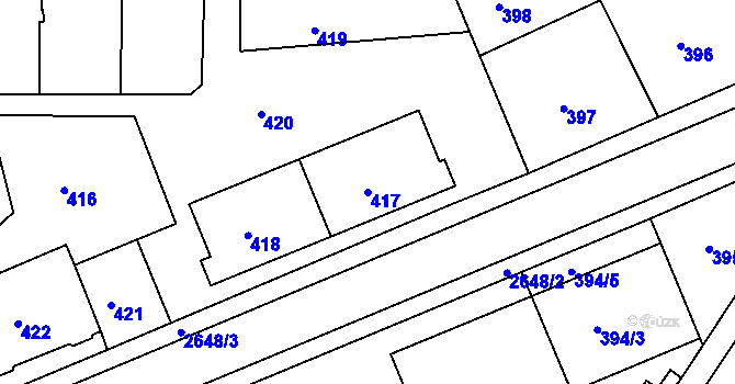 Parcela st. 417 v KÚ Rýmařov, Katastrální mapa