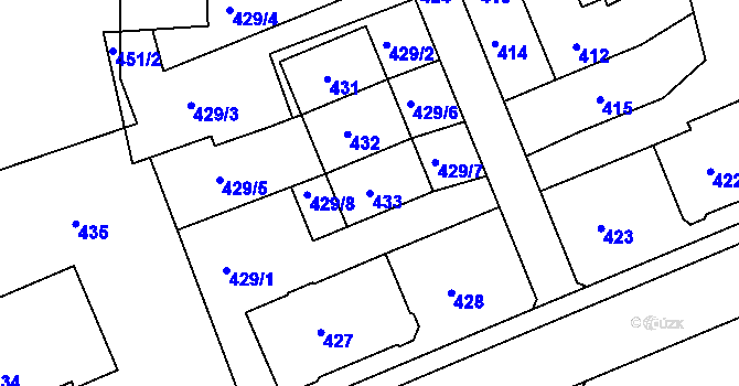 Parcela st. 433 v KÚ Rýmařov, Katastrální mapa