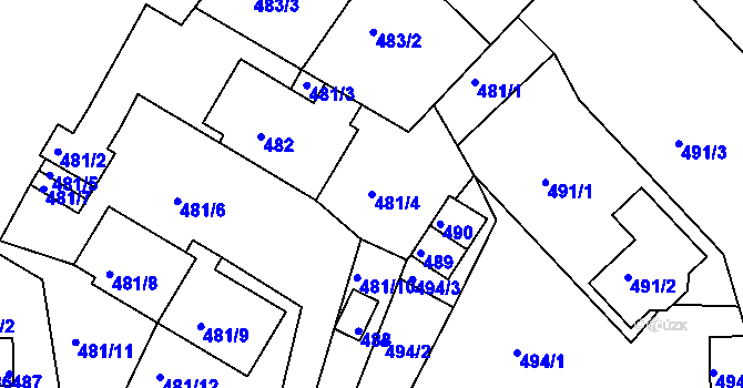 Parcela st. 481/4 v KÚ Rýmařov, Katastrální mapa
