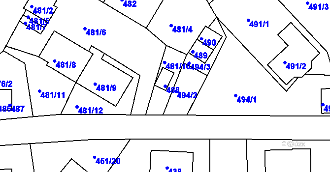 Parcela st. 488 v KÚ Rýmařov, Katastrální mapa