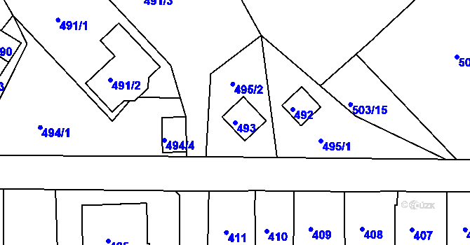 Parcela st. 493 v KÚ Rýmařov, Katastrální mapa