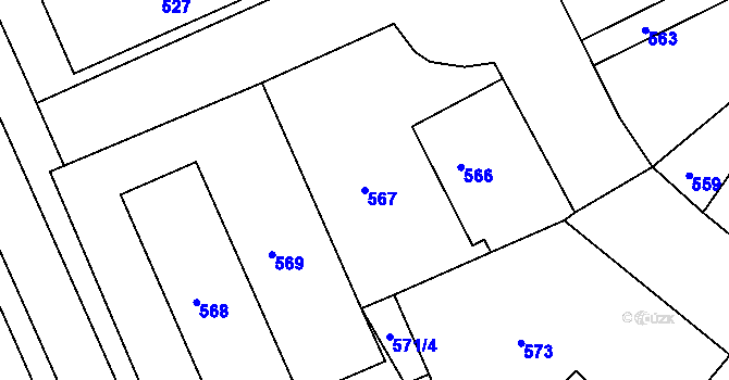 Parcela st. 567 v KÚ Rýmařov, Katastrální mapa