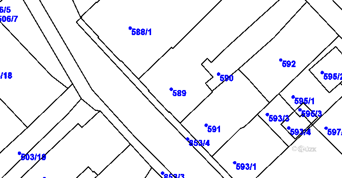 Parcela st. 589 v KÚ Rýmařov, Katastrální mapa