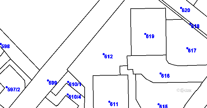 Parcela st. 612 v KÚ Rýmařov, Katastrální mapa