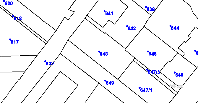 Parcela st. 648 v KÚ Rýmařov, Katastrální mapa