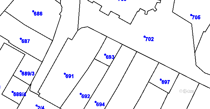 Parcela st. 693 v KÚ Rýmařov, Katastrální mapa