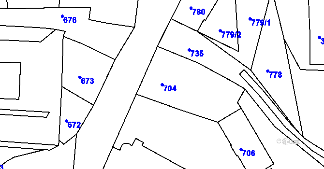 Parcela st. 704 v KÚ Rýmařov, Katastrální mapa
