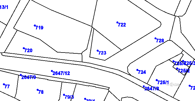 Parcela st. 723 v KÚ Rýmařov, Katastrální mapa