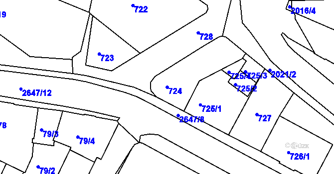 Parcela st. 724 v KÚ Rýmařov, Katastrální mapa