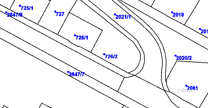 Parcela st. 726/2 v KÚ Rýmařov, Katastrální mapa
