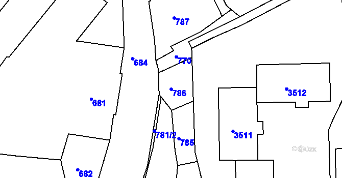 Parcela st. 786 v KÚ Rýmařov, Katastrální mapa