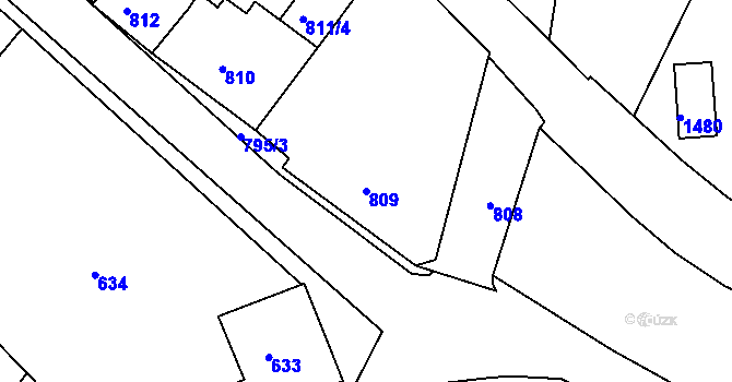 Parcela st. 809 v KÚ Rýmařov, Katastrální mapa