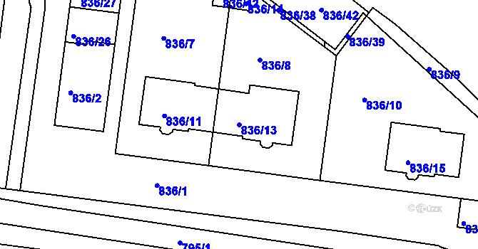 Parcela st. 836/13 v KÚ Rýmařov, Katastrální mapa