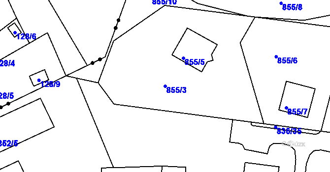 Parcela st. 855/3 v KÚ Rýmařov, Katastrální mapa