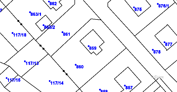 Parcela st. 859 v KÚ Rýmařov, Katastrální mapa