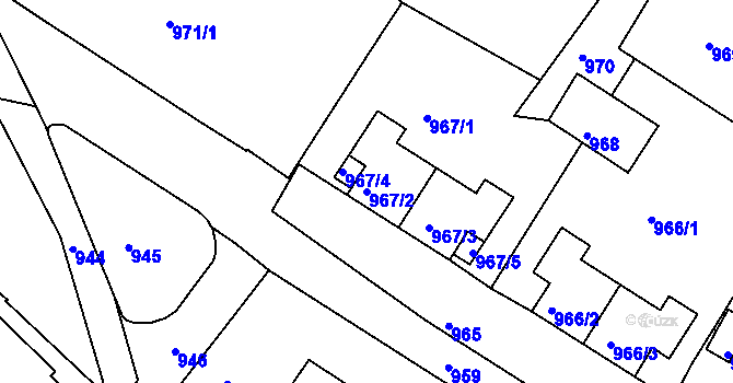 Parcela st. 967/2 v KÚ Rýmařov, Katastrální mapa
