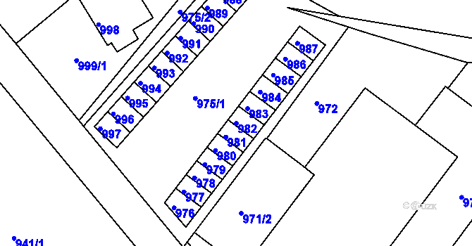 Parcela st. 982 v KÚ Rýmařov, Katastrální mapa