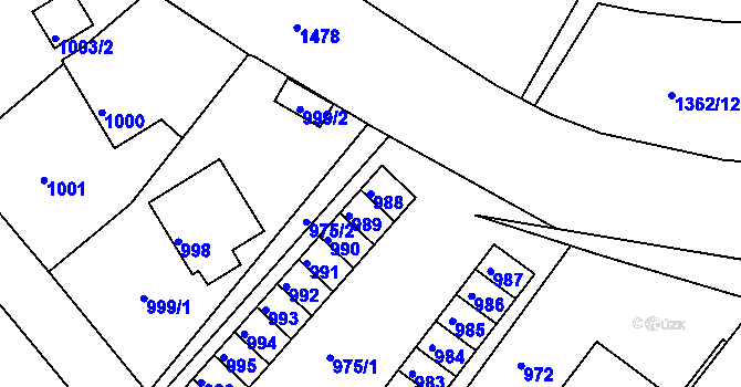 Parcela st. 988 v KÚ Rýmařov, Katastrální mapa