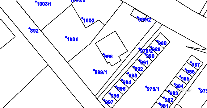 Parcela st. 998 v KÚ Rýmařov, Katastrální mapa