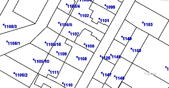 Parcela st. 1106 v KÚ Rýmařov, Katastrální mapa