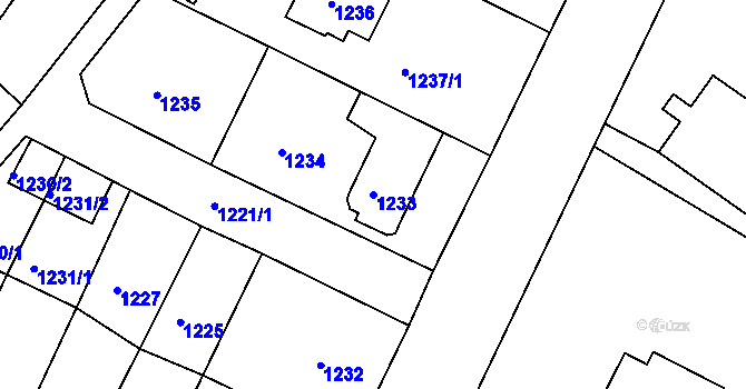Parcela st. 1233 v KÚ Rýmařov, Katastrální mapa