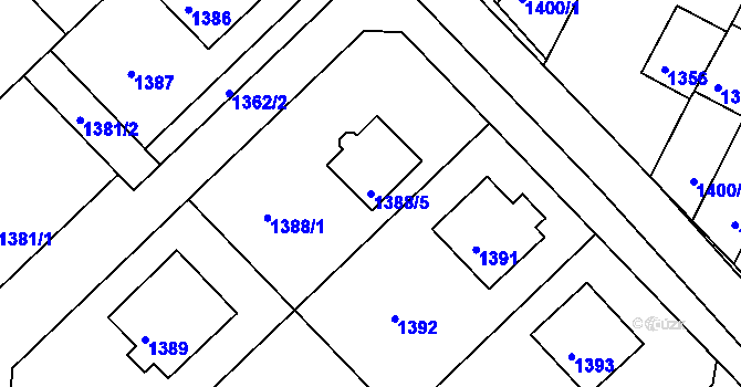 Parcela st. 1388/5 v KÚ Rýmařov, Katastrální mapa