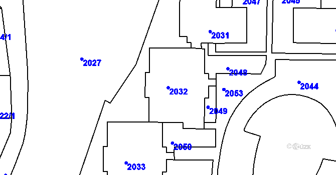 Parcela st. 2032 v KÚ Rýmařov, Katastrální mapa