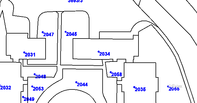 Parcela st. 2034 v KÚ Rýmařov, Katastrální mapa