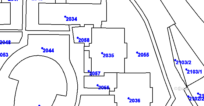 Parcela st. 2035 v KÚ Rýmařov, Katastrální mapa