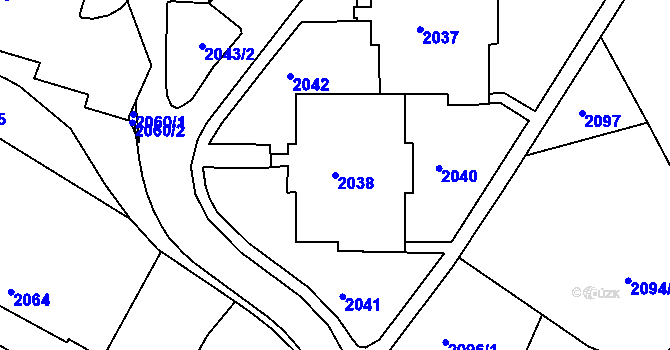 Parcela st. 2038 v KÚ Rýmařov, Katastrální mapa