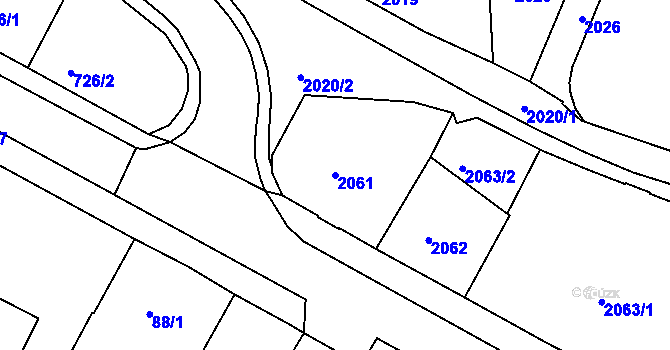 Parcela st. 2061 v KÚ Rýmařov, Katastrální mapa