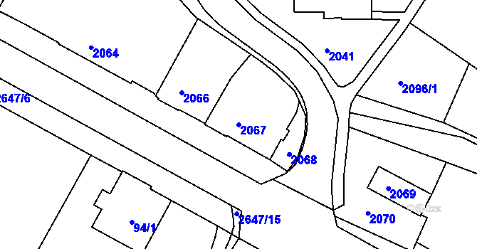 Parcela st. 2067 v KÚ Rýmařov, Katastrální mapa