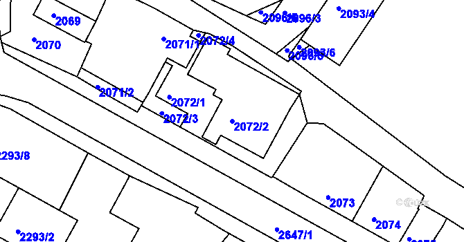 Parcela st. 2072/2 v KÚ Rýmařov, Katastrální mapa
