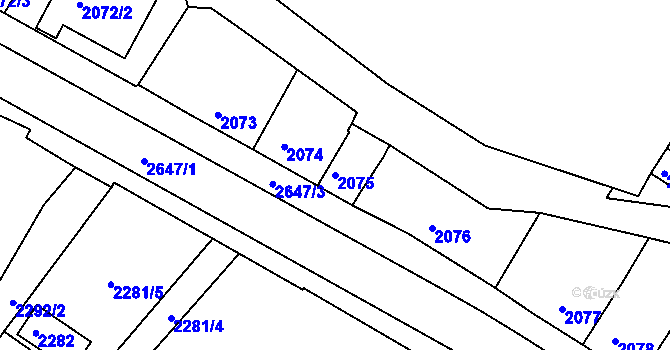 Parcela st. 2075 v KÚ Rýmařov, Katastrální mapa