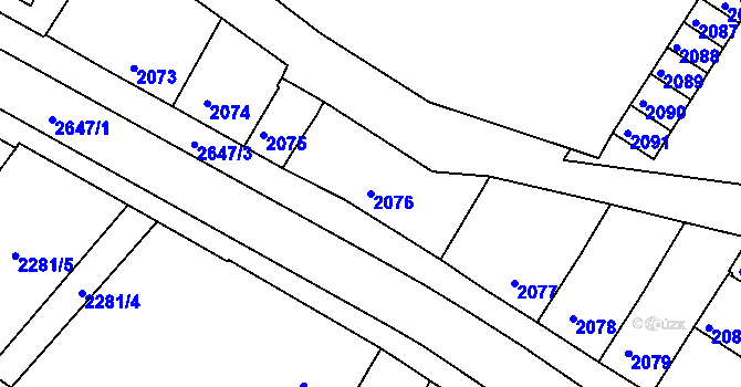 Parcela st. 2076 v KÚ Rýmařov, Katastrální mapa