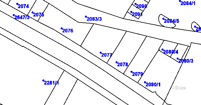 Parcela st. 2077 v KÚ Rýmařov, Katastrální mapa