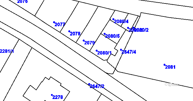 Parcela st. 2080/1 v KÚ Rýmařov, Katastrální mapa