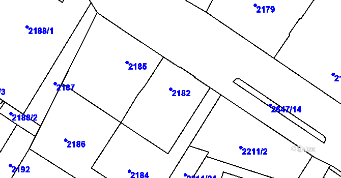 Parcela st. 2182 v KÚ Rýmařov, Katastrální mapa