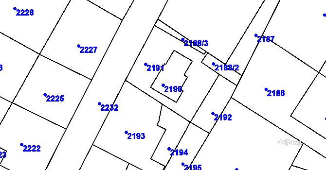 Parcela st. 2190 v KÚ Rýmařov, Katastrální mapa