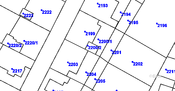 Parcela st. 2200/2 v KÚ Rýmařov, Katastrální mapa